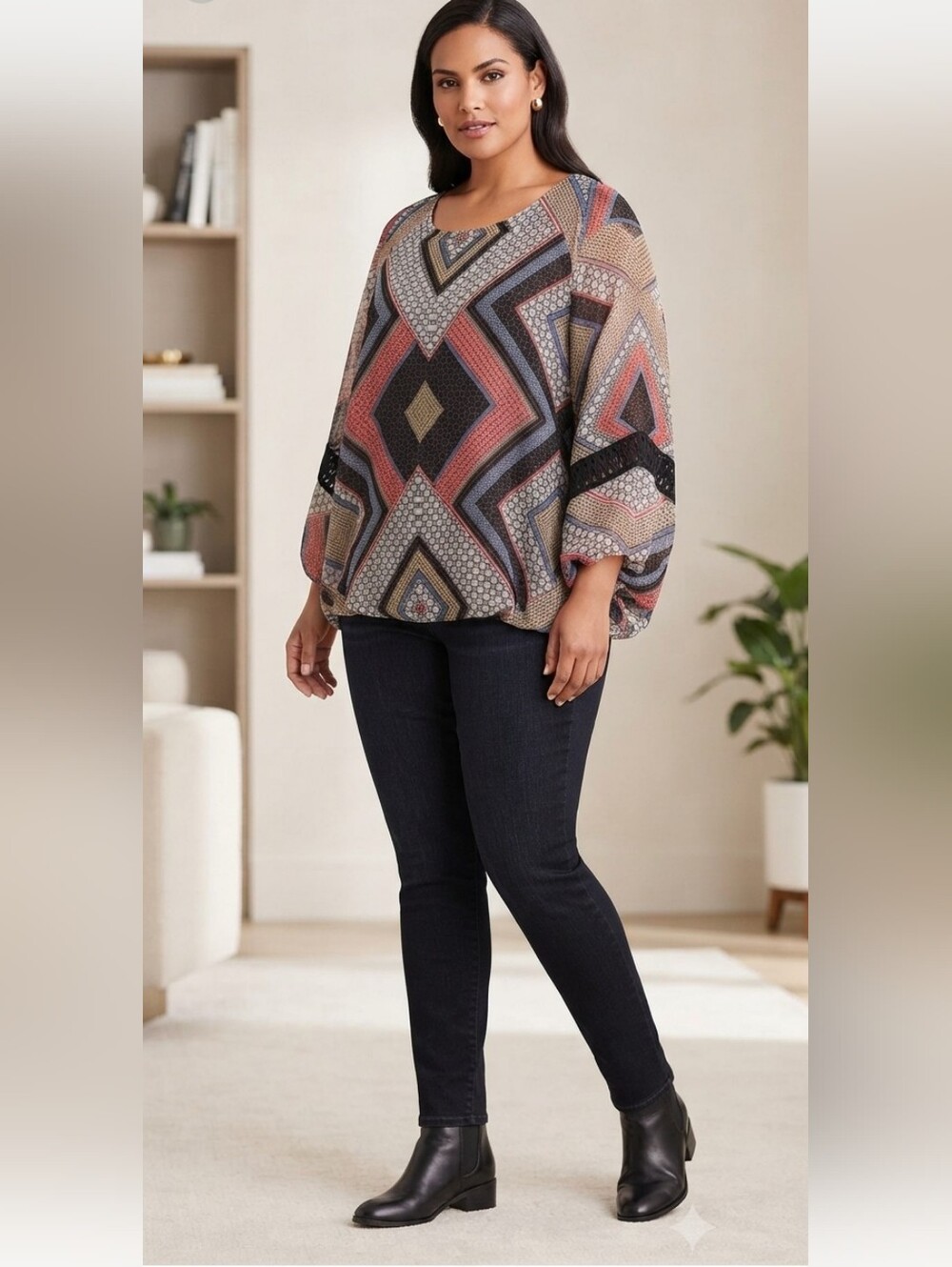 AB Studio Women's Blouse w/Wide Bell Sleeves Size 3X Elastic Hem
